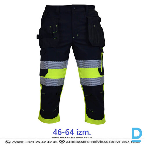 Darba Bridži Šorti ar Nokarenām Kabatām HI-VIS K0811H 4 WAYS FULL STRETCH YKK Reflective Cordura Black Drošības Darba Apģērbi Specapģērbi Aizsargapģērbi