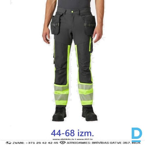 HELLY HANSEN 77471 CONSTRUCTION Darba Bikses ar Nokarenam Kabatām HI VIS 4 Way Stretch Cordura Washable Yellow Black NORWAY Drošības Darba Apģērbi Specapģērbi