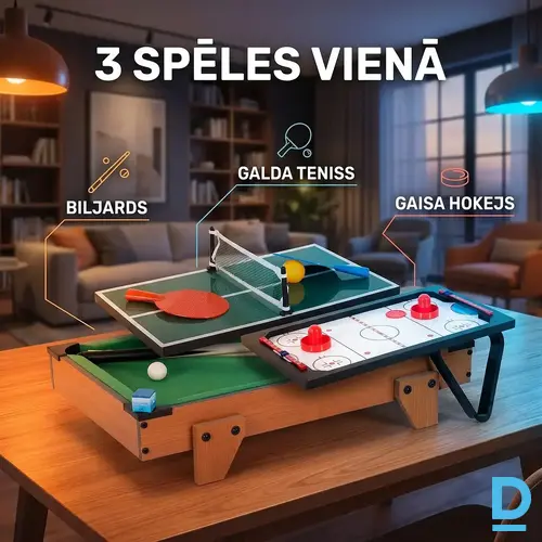 3-in-1 spēļu galds bērniem un pieaugušajiem – biljards, galda teniss, gaisa hokejs 52,5 x 32,5 x 10,5 cm 3-in-1 spēļu galds bērniem un pieaugušajiem – biljards, galda teniss, gaisa hokejs 52,5 x 32,5 x 10,5 cm