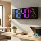 LED wall clock, 39 cm, 8 colours, large display