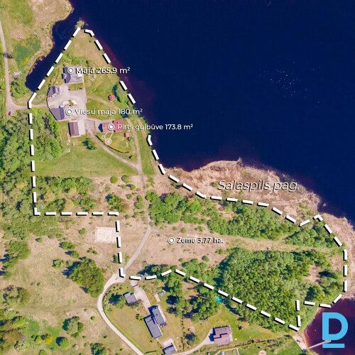 265.9 m² māja, 180 m² viesu māja, 173.8 m² pirts-guļbūve, 84.4 m² palīgēka, 3.77 ha zeme, Daugavmalas, Saulkalne, Salaspils pagasts, Salaspils novads, Latvija.  