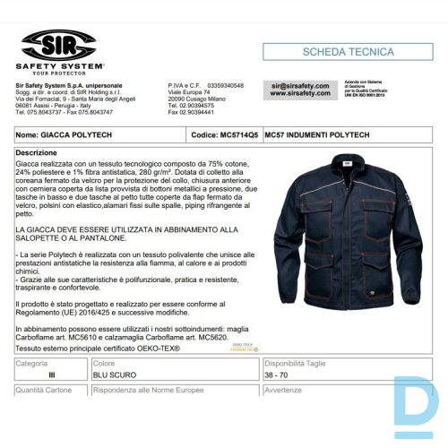 Pārdod SIR ITALY sia JACKAL Darba jakas