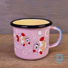 Pastel pink enamel cup with fish fun 350 ml for sale