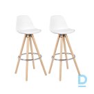 White bar stools with wooden legs