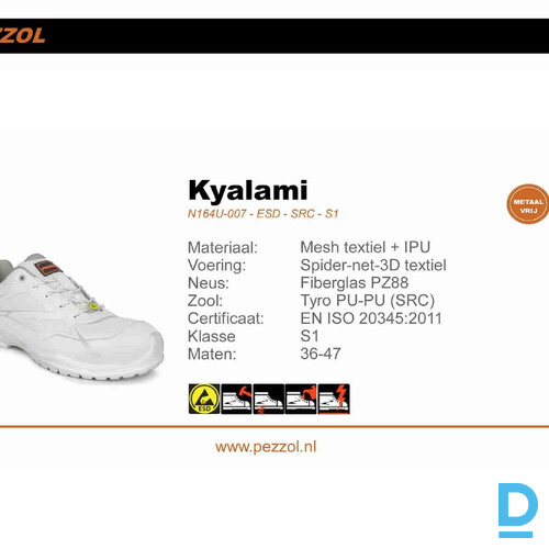 Darba kurpes baltas Sneakers Kyalami Pezzol S1 Esd Src Work Shoes Spyder Net Microtech Overwelding White ITALY drošības darba apavi