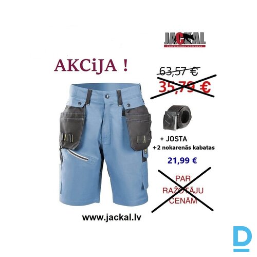 Darba šorti ar nokarenām kabatām Pro Seven Kings safety workwear shorts Flexi spandex blue augsta muguras josta drošības darba apģērbs