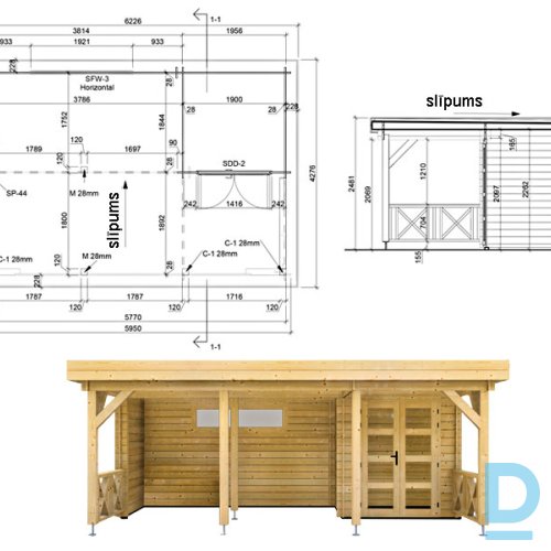 Saliekamā dārza mājiņa/nojume - HS1 (595X400cm)