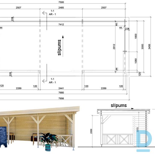 Saliekamā dārza mājiņa/nojume - HS12 (300X750cm)