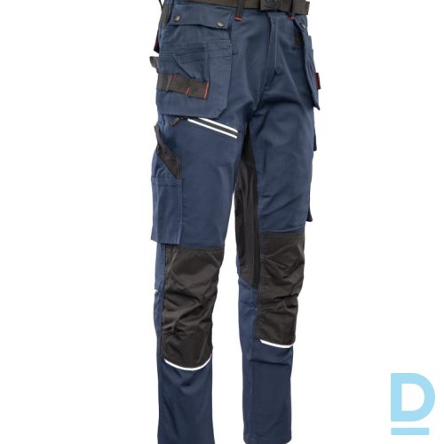 Darba Bikses ar Nokarenām Kabatām PRO Seven Kings Flexi Spandex Safety Workwear Muguras Augstā Josta Navy Blue Darba Drošības Apģērbs