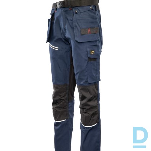 Darba Bikses ar Nokarenām Kabatām PRO Seven Kings Flexi Spandex Safety Workwear Muguras Augstā Josta Navy Blue Darba Drošības Apģērbs