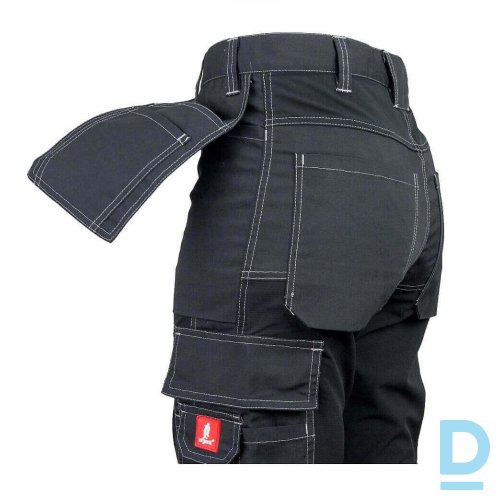 Darba Bikses ar Nokarenām Kabatām Plānas Softshell 712 URG Flexi Stretch Spandex Windproof Water Repellent Ripstop Oxford 330D Black Drošības Darba Apģērbi