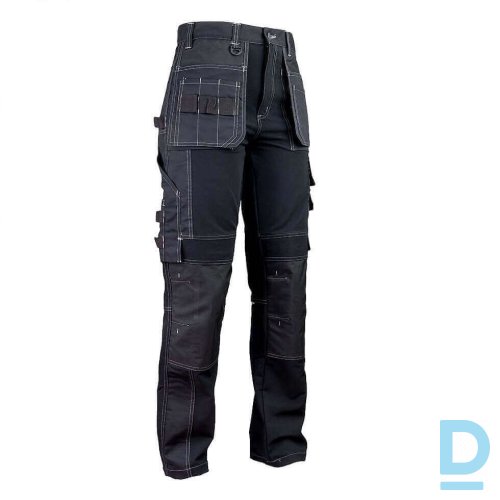Darba Bikses ar Nokarenām Kabatām Plānas Softshell 712 URG Flexi Stretch Spandex Windproof Water Repellent Ripstop Oxford 330D Black Drošības Darba Apģērbi