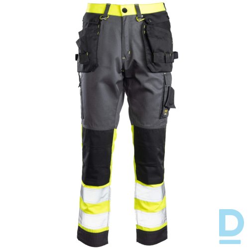 Darba Bikses ar Nokarenām Kabatām Noņemās HI-VIS UPDATED FLASH Seven Kings Work Trousers Yellow Grey Drošības Darba Apģērbi Specapģērbi