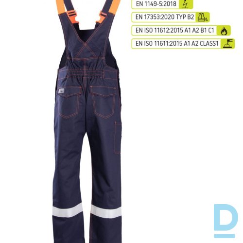 Darba Puskombinezons Metinātājiem Antistatisks Liesmu Ķīmiski Drošs PROFFLAM Antistatic Overalls Navy Blue Darba Apģērbs Specapģērbs