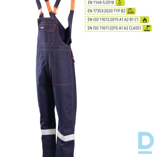 Darba Puskombinezons Metinātājiem Antistatisks Liesmu Ķīmiski Drošs PROFFLAM Antistatic Overalls Navy Blue Darba Apģērbs Specapģērbs