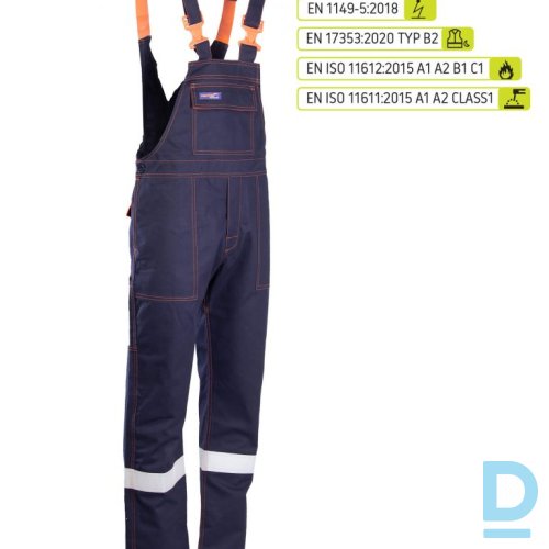 Darba Puskombinezons Metinātājiem Antistatisks Liesmu Ķīmiski Drošs PROFFLAM Antistatic Overalls Navy Blue Darba Apģērbs Specapģērbs