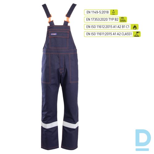 Darba Puskombinezons Metinātājiem Antistatisks Liesmu Ķīmiski Drošs PROFFLAM Antistatic Overalls Navy Blue Darba Apģērbs Specapģērbs