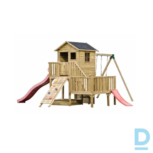 Koka spēļu namiņš bērniem “Kārīte” + šūpoļu D modulis