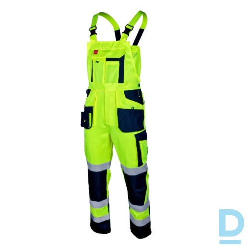 Darba Puskombinezons HI-VIS FLASH LINE Artmas Reflective Black Oxford Elastic Waistband Yellow Black Drošības Darba Apģērbi