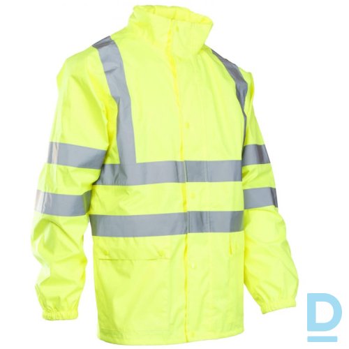 Darba Jaka Lietus Ūdensdroša Hi-Vis GROSVENOR Flash Rain Jacket Waterproof Oxford Polyester Reflective Straps Yellow Drošības Darba Apģērbs