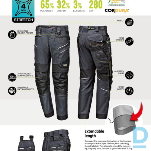 Darba Bikses ar Nokarenām Kabatām SIR PRO CANVAS MC2561 C4 Flexi Stretch 500D Oxford Cordura Black ITALY Drošības Darba Apģērbi Darba Bikses ar Nokarenām Kabatām SIR PRO CANVAS MC2561 C4 Flexi Stretch 500D Oxford Cordura Black ITALY Drošības Darba Apģērbi