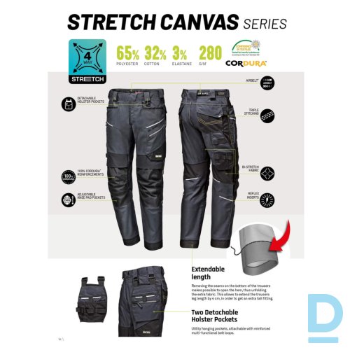 Darba Bikses ar Nokarenām Kabatām SIR PRO CANVAS MC2561 C4 FLEXI Stretch 500D Oxford Cordura Grey Black ITALY Drošības Darba Apģērbs Darba Bikses ar Nokarenām Kabatām SIR PRO CANVAS MC2561 C4 FLEXI Stretch 500D Oxford Cordura Grey Black ITALY Drošības Darba Apģērbs