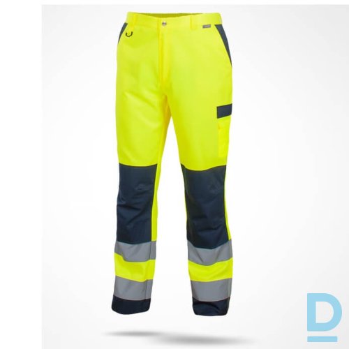 Darba Bikses HI-VIS DROGOWIEC SARA Workwear VELCRO Reflective Yellow Navy Blue Drošības Darba Apģērbs