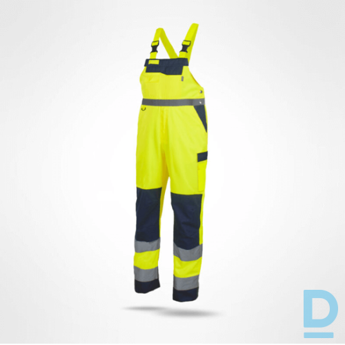 Darba Puskombinezons HI-VIS DROGOWIEC SARA Workwear Reflective Velcro Yellow Navy Blue Drošības Darba Apģērbi