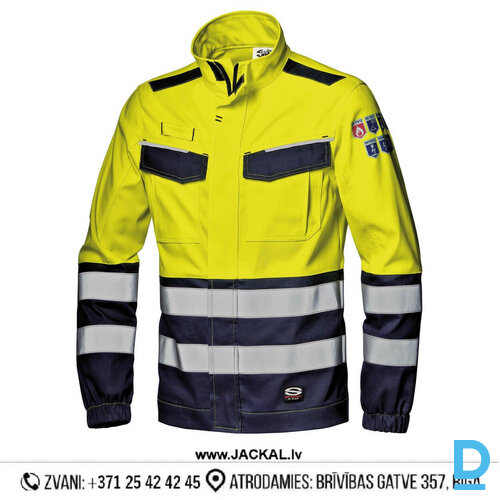 Darba Jaka ADR Metinātājiem Antistatiska Liesmu Ķīmiski Droša HI-VIS SUPERTECH STRETCH SIR Antistatic Jacket Velcro Yellow Navy Blue ITALY Darba Apģērbs Specapģērbs