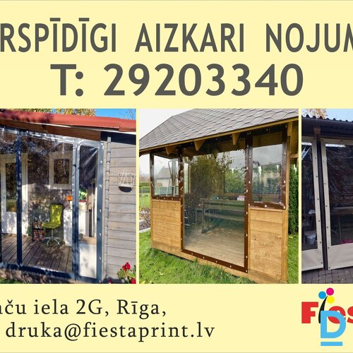 Izgatavojam caurspīdīgas sienas nojumēm, PVC tentus, pārsegus, veicam audumu remontu.