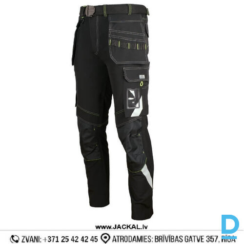 Darba Bikses ar Nokarenām Kabatām Plānas CLASSIC4DYNAMIC Spandex 4 Way Stretch Reflective Softshell Black Drošības Darba Apģērbs Specapģērbs Aizsargapģērbs