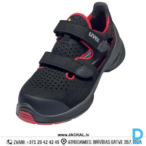 Darba Sandeles Kurpes 1 G2 UVEX S1P ESD SRC Ultra Lightweight Xenova Clima Zone Velcro Black Red GERMANY Drošības Darba Apavi Specapavi Aizsargapavi
