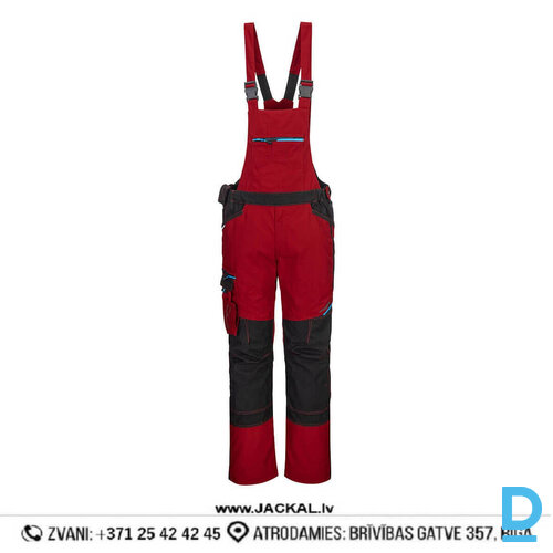 Darba Puskombinezons ar Ceļusargiem Komplektā T704 Portwest 4 Way Stretch Polycotton Black Red IRELAND Darba Apģērbs Specapģērbs