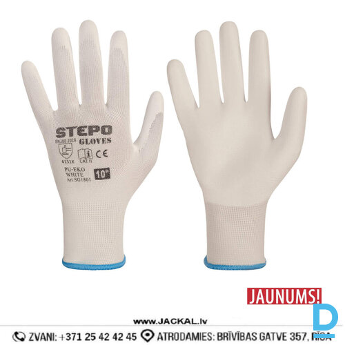 Darba Cimdi Poliuretana PU EKO STEPO WHITE Safety Workwear Gloves White Darba Apģērbs Aksesuārs Specapģērbs Aizsargapģērbs