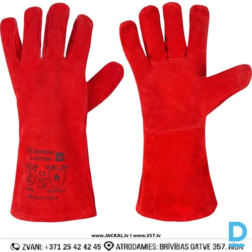 Darba Cimdi Metinātājiem Zamšādas ar Oderi Pagarināti REDWELD Stepo Welder Gloves Safety Workwear Red Darba Apģērbs Aksesuārs Aizsargapģērbs