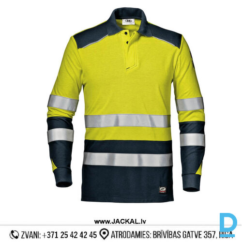 Darba Polo Krekls ar Garām Piedurknēm Antistatisks Liesmu Ķīmiski Drošs HI-VIS SULTAN Sir Reflector Strips Yellow Navy Blue ITALY Darba Apģērbs Specapģērbs Aizsargapģērbs