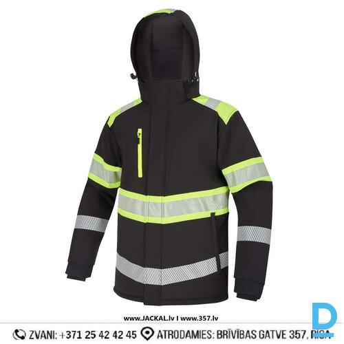 Darba Jaka Softshell Silta Ziemas Hi Vis MICHIGAN STEPO Polarfleece Spandex TPU Membrane Yellow Black Drošības Darba Apģērbs Specapģērbs