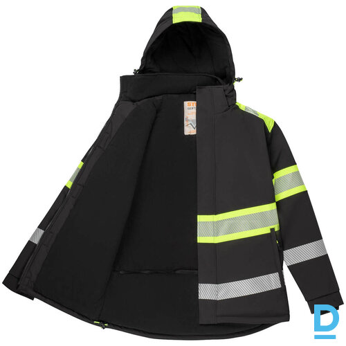 Darba Jaka Softshell Silta Ziemas Hi Vis MICHIGAN STEPO Polarfleece Spandex TPU Membrane Yellow Black Drošības Darba Apģērbs Specapģērbs