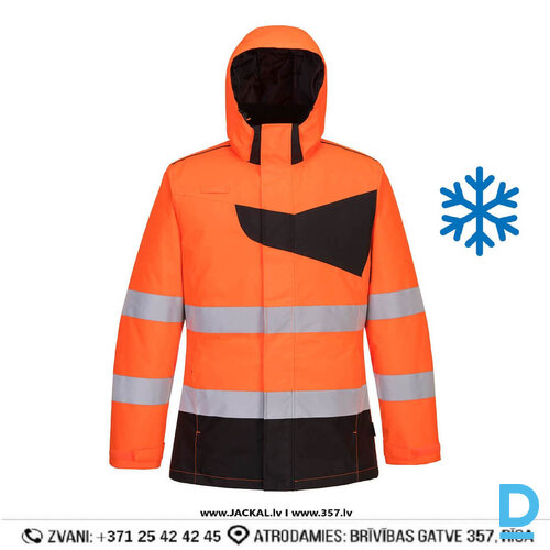 Darba Jaka Ziemas HI VIS PW261 Portwest 300D Oxford Extremely Water Resistant Reflective Anti Scratch Orange Black BELGIUM Drošības Darba Apģērbi Specapģērbi Aizsargapģērbi