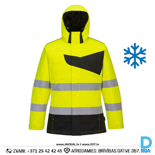 Darba Jaka Ziemas HI VIS PW261 Portwest 300D Oxford Extremely Water Resistant Reflective Anti Scratch Yellow Black BELGIUM Drošības Darba Apģērbi Specapģērbi Aizsargapģērbi