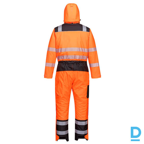 Ziemas Darba Kombinezons Pilnais HI VIS PW352 Portwest 300D Oxford Double PU Coated Reflective Black Orange BELGIUM Drošības Darba Apģērbs Specapģērbs Aizsargapģērbs