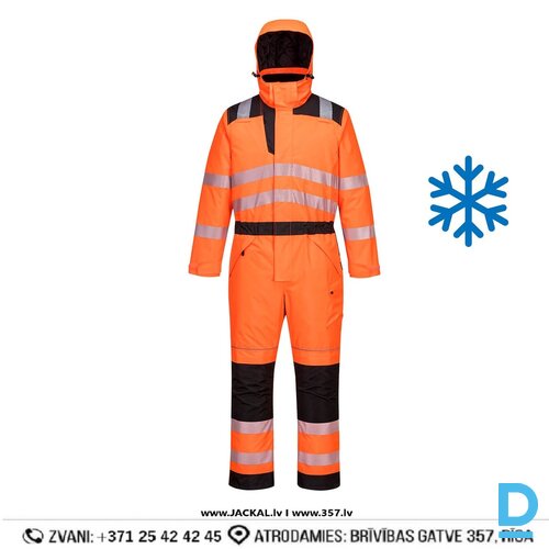 Ziemas Darba Kombinezons Pilnais HI VIS PW352 Portwest 300D Oxford Double PU Coated Reflective Black Orange BELGIUM Drošības Darba Apģērbs Specapģērbs Aizsargapģērbs