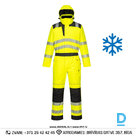 Ziemas Darba Kombinezons Pilnais HI VIS PW352 Portwest 300D Oxford Double PU Coated Reflective Black Yellow BELGIUM Drošības Darba Apģērbs Specapģērbs Aizsargapģērbs