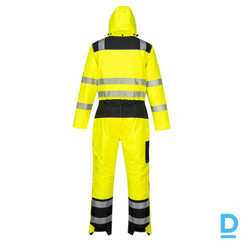 Ziemas Darba Kombinezons Pilnais HI VIS PW352 Portwest 300D Oxford Double PU Coated Reflective Black Yellow BELGIUM Drošības Darba Apģērbs Specapģērbs Aizsargapģērbs