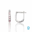 Silver earrings with English clasp, rhodium, zircons