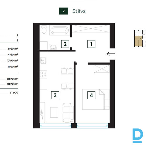 Pārdod dzīvokli Rīgas iela 14