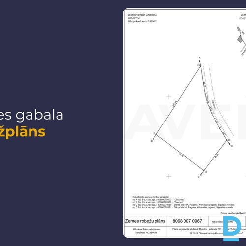 Pārdošanā 5430 m² zemes gabals privātai apbūvei Raganā.Zeme atrodas savrupmāju a