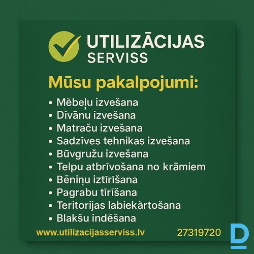 Piedāvājumā Mēbeļu izvešana, mēbeļu utilizācija